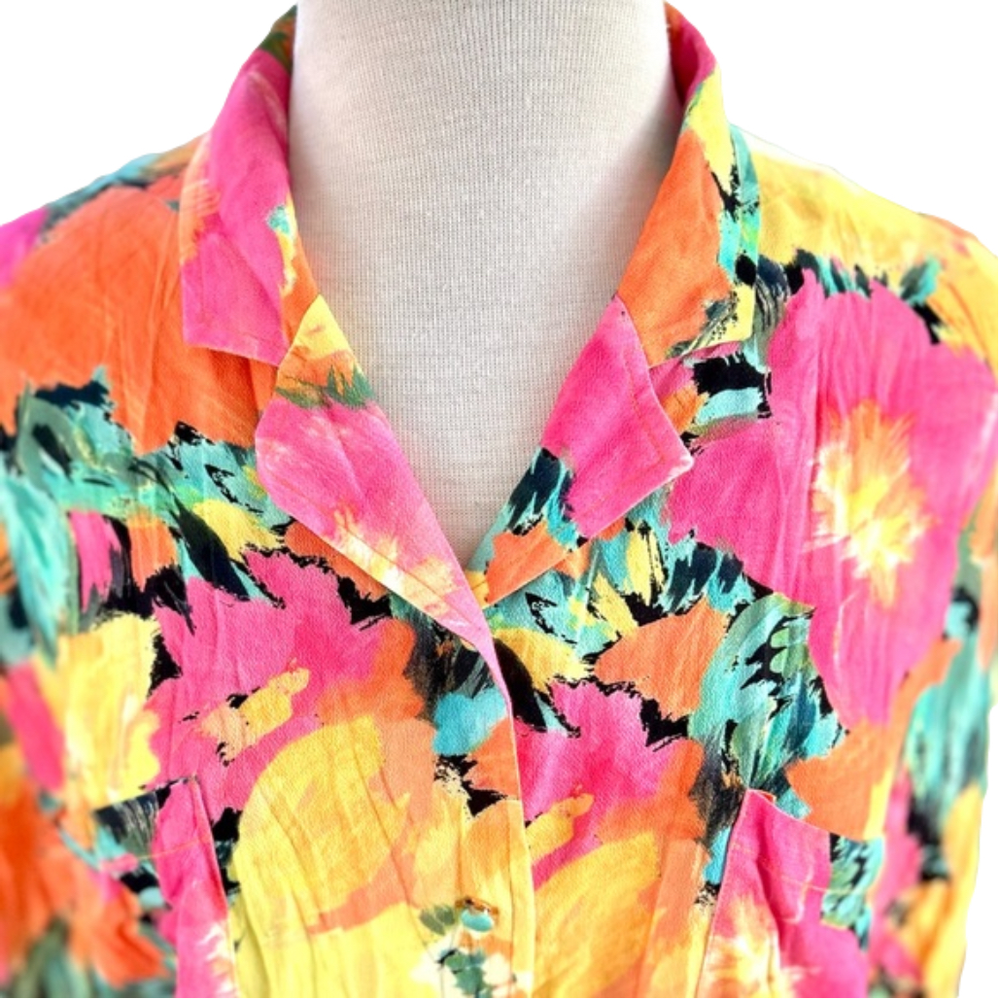 Jen’s Pirate Booty Multicolor Pink Orange Yellow Size Small Romper Floral EUC - Picture 3 of 10